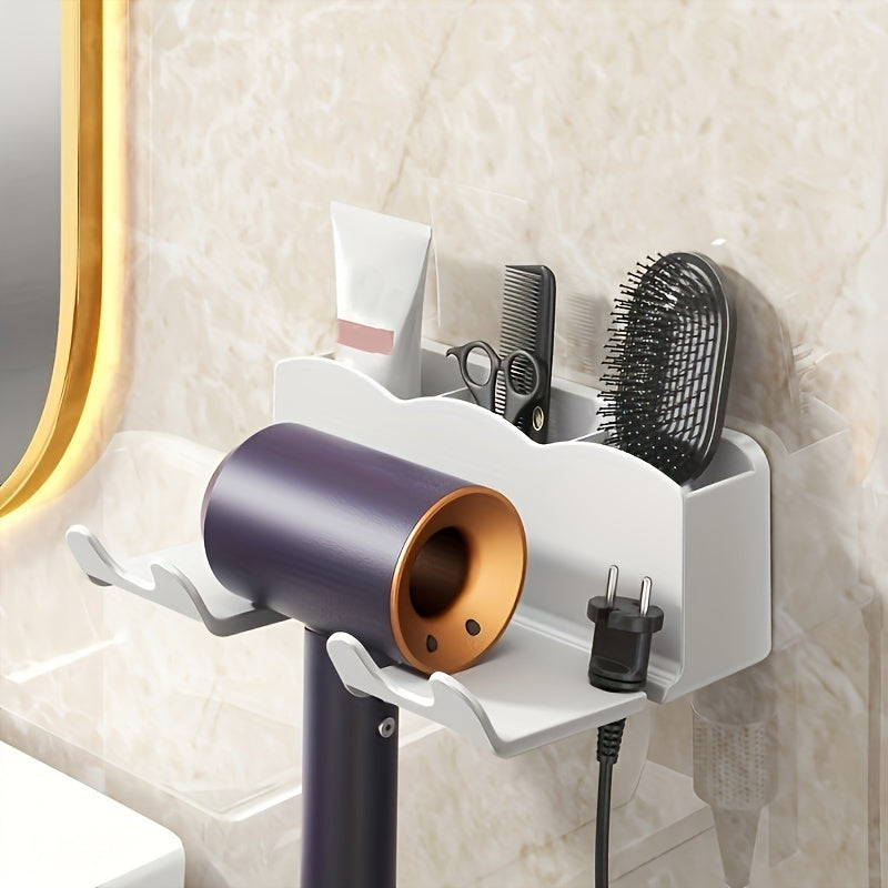 ABS Hair Dryer Holder mounts easily on walls for space-saving bathroom organization with a safe and stylish design for hassle-free grooming.