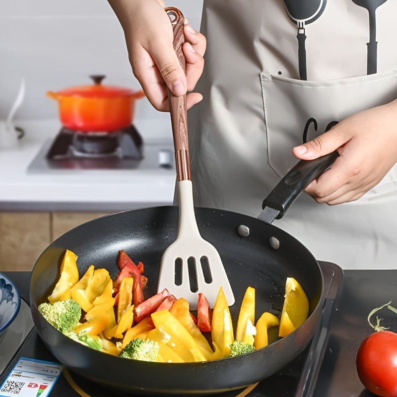 Essential Kitchen Tool for Chefs - Heat-Resistant Silicone Spatula with Wooden Handle, Non-Stick and Easy to Clean