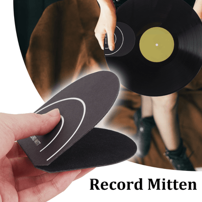 Microfiber vinyl record protector mitten for collectors, prevents scratches and dust buildup.