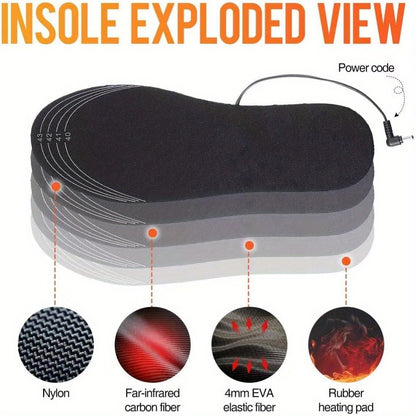 USB heated shoe insoles provide winter foot warmth without batteries, ideal for outdoor activities.