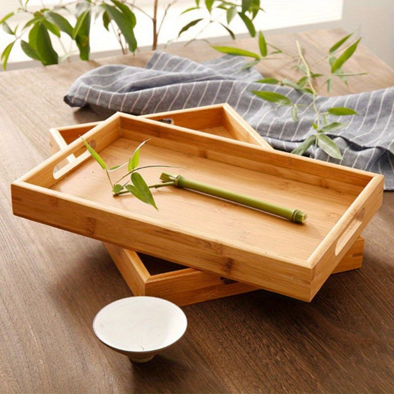 Stylish Bamboo Serving Tray with Convenient Handles - Sturdy Organizer for Silverware, Utensils, Tea Set, and Cups - Ideal for Enhancing Kitchen and Dining Area Décor