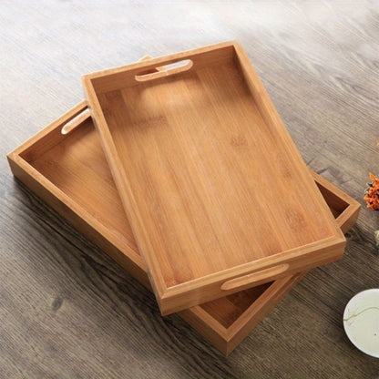 Stylish Bamboo Serving Tray with Convenient Handles - Sturdy Organizer for Silverware, Utensils, Tea Set, and Cups - Ideal for Enhancing Kitchen and Dining Area Décor