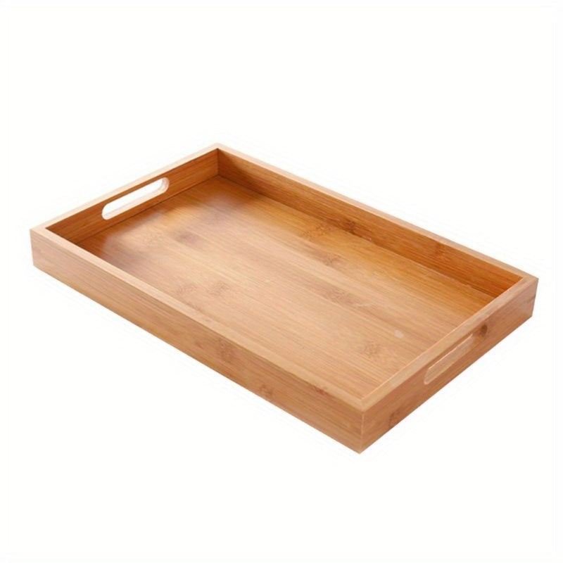 Stylish Bamboo Serving Tray with Convenient Handles - Sturdy Organizer for Silverware, Utensils, Tea Set, and Cups - Ideal for Enhancing Kitchen and Dining Area Décor