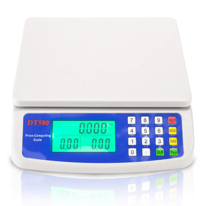 30kg digital kitchen scale with LCD display, 1g precision, tare function, and price computing. Suitable for food contact, battery powered (batteries not included).