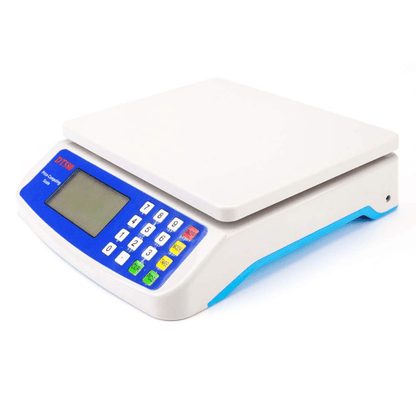 30kg digital kitchen scale with LCD display, 1g precision, tare function, and price computing. Suitable for food contact, battery powered (batteries not included).