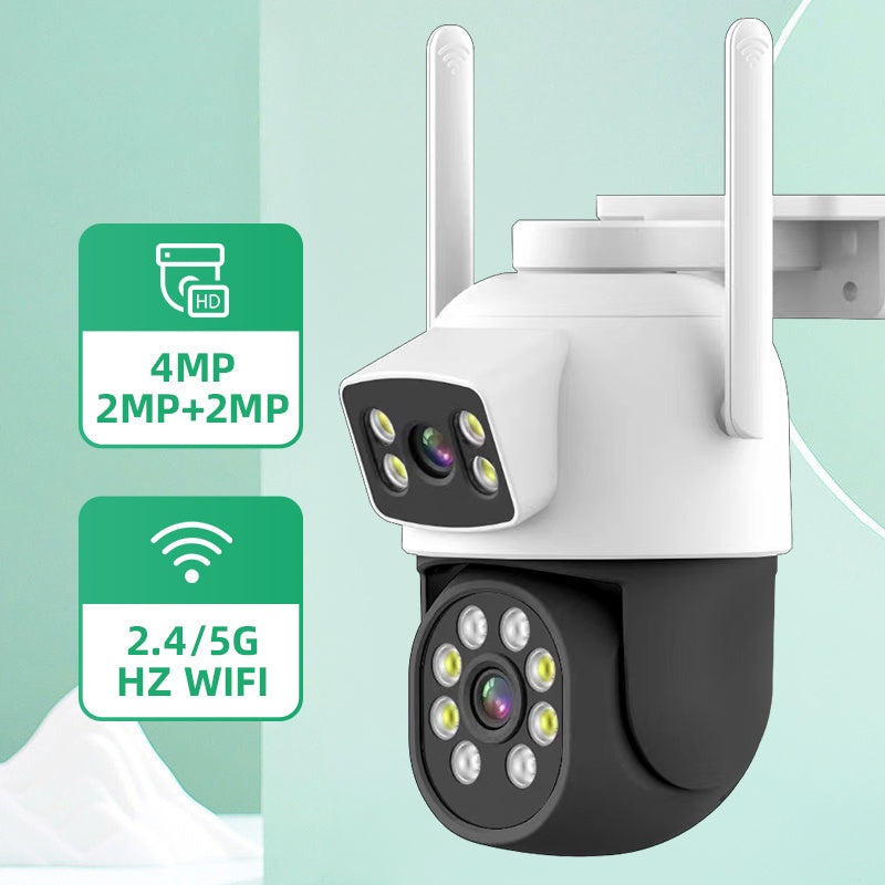 Outdoor Security Camera with dual 4MP lenses - provides 360° view, Color Night Vision, Two-Way Audio, WiFi connectivity (2.4/5G), Simple Installation, IP65 Waterproof rating, Compatible with Eseecloud App