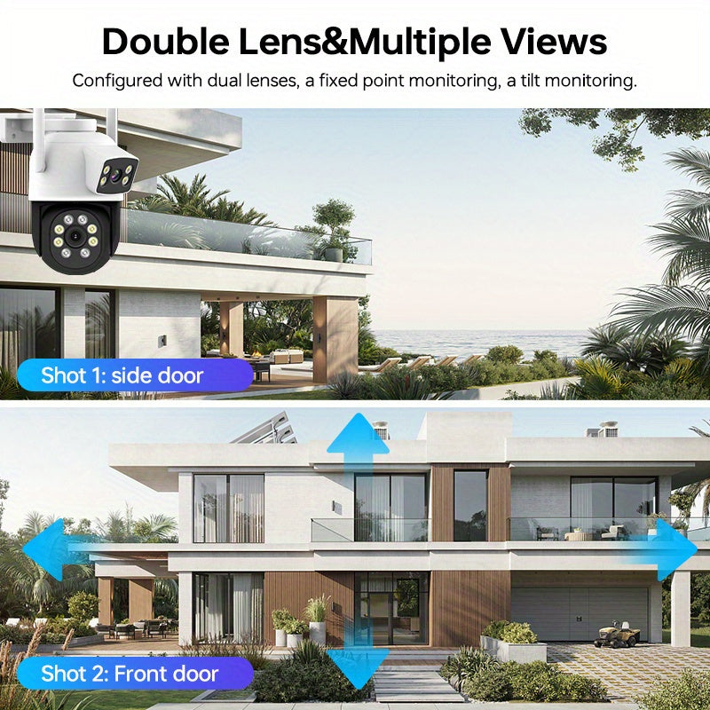 Outdoor Security Camera with dual 4MP lenses - provides 360° view, Color Night Vision, Two-Way Audio, WiFi connectivity (2.4/5G), Simple Installation, IP65 Waterproof rating, Compatible with Eseecloud App