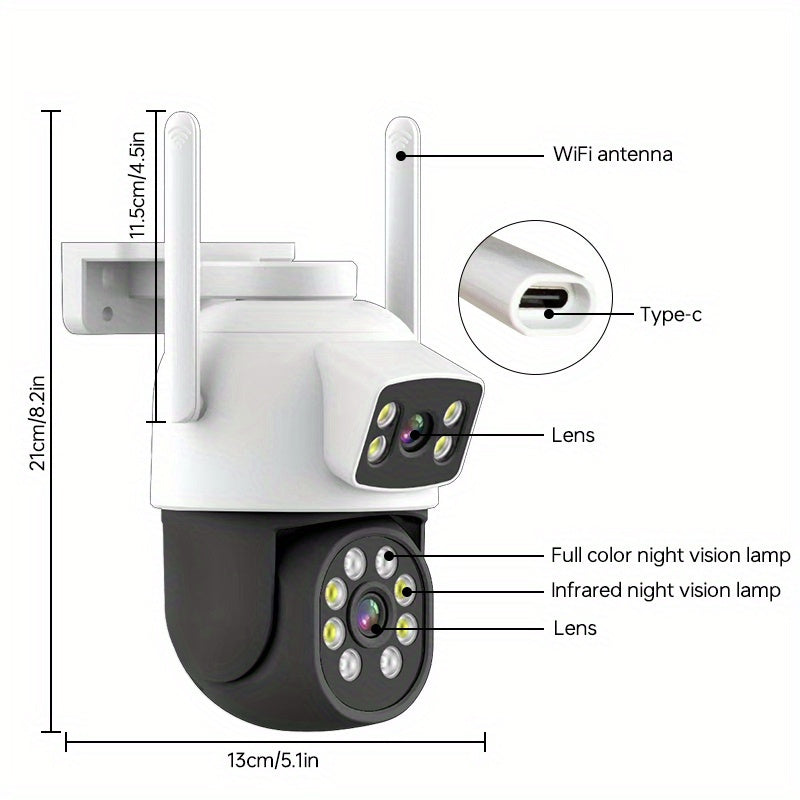 Outdoor Security Camera with dual 4MP lenses - provides 360° view, Color Night Vision, Two-Way Audio, WiFi connectivity (2.4/5G), Simple Installation, IP65 Waterproof rating, Compatible with Eseecloud App