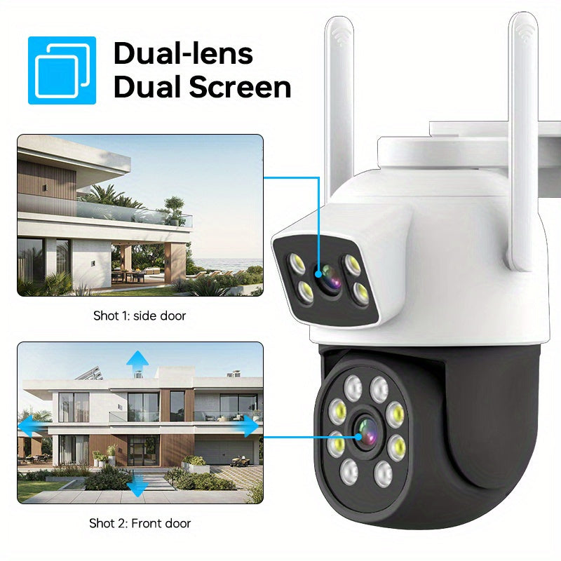 Outdoor Security Camera with dual 4MP lenses - provides 360° view, Color Night Vision, Two-Way Audio, WiFi connectivity (2.4/5G), Simple Installation, IP65 Waterproof rating, Compatible with Eseecloud App