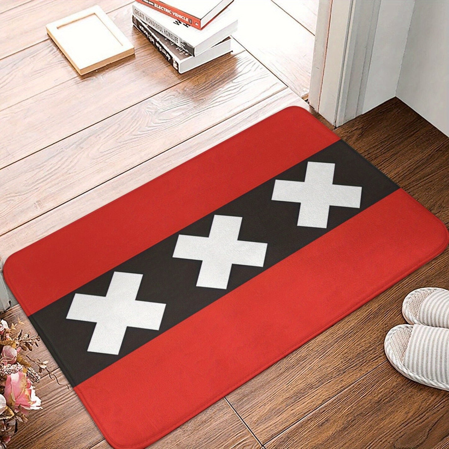 Anti-Slip Doormat with Amsterdam Flag Design - Easy to Clean, Durable Polyester Rug for Living Room or Balcony Decoration