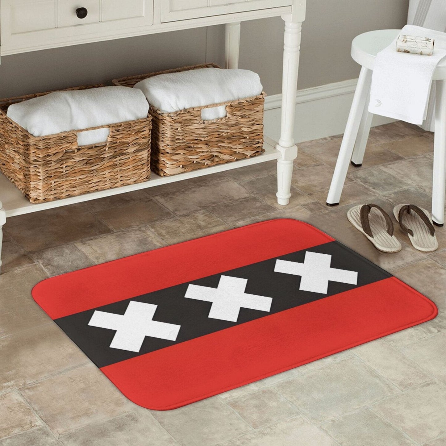 Anti-Slip Doormat with Amsterdam Flag Design - Easy to Clean, Durable Polyester Rug for Living Room or Balcony Decoration