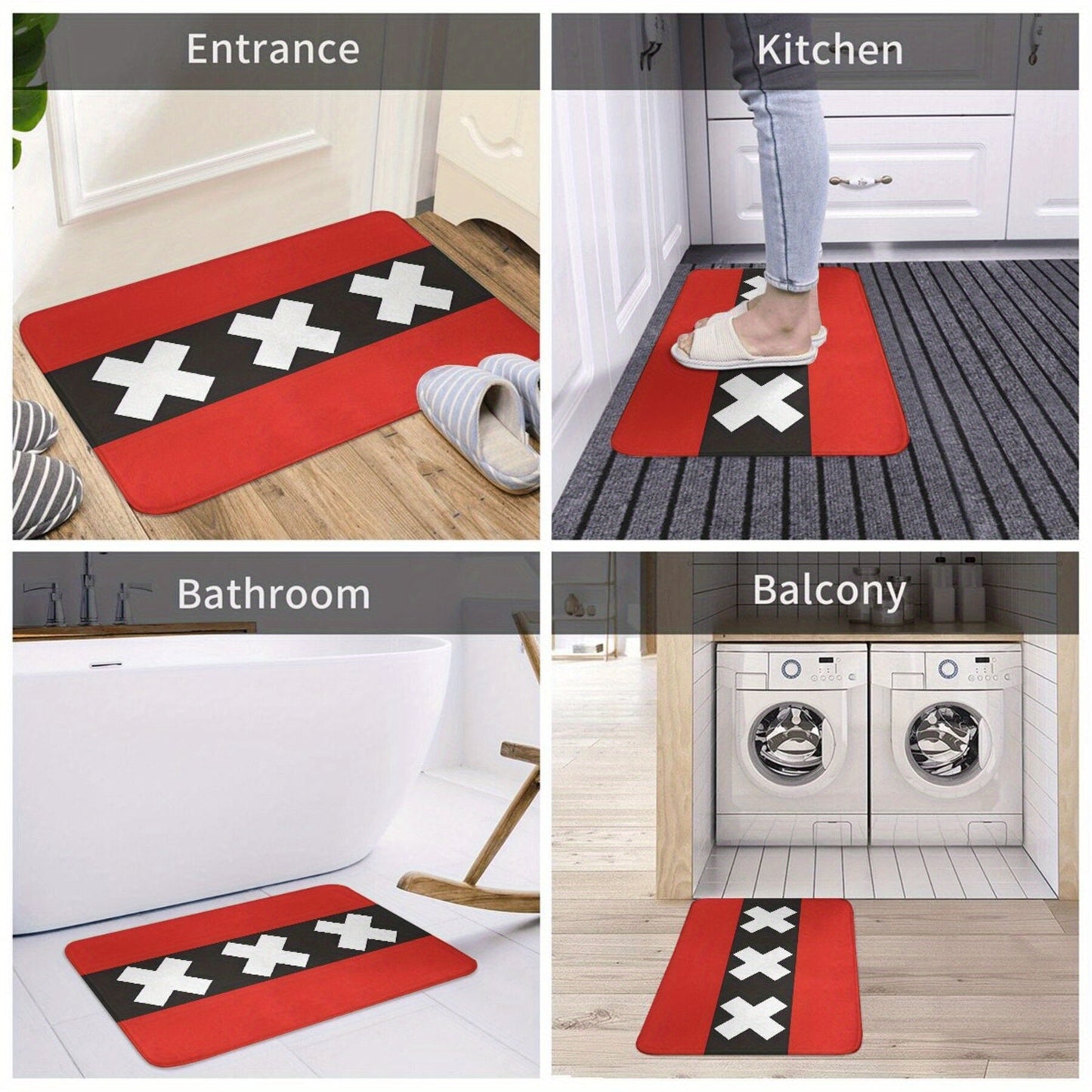 Anti-Slip Doormat with Amsterdam Flag Design - Easy to Clean, Durable Polyester Rug for Living Room or Balcony Decoration