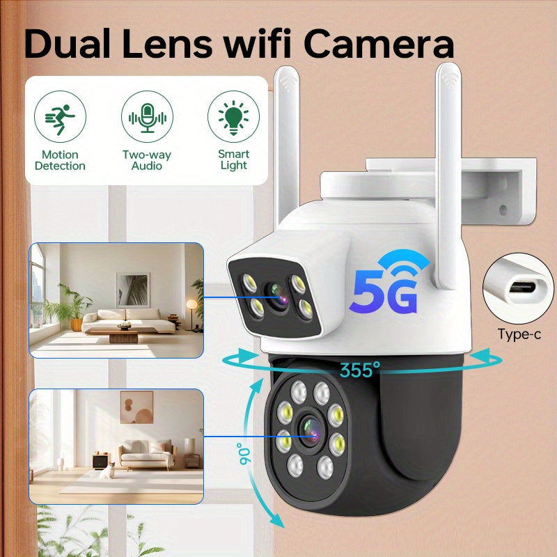 Outdoor Security Camera with dual 4MP lenses - provides 360° view, Color Night Vision, Two-Way Audio, WiFi connectivity (2.4/5G), Simple Installation, IP65 Waterproof rating, Compatible with Eseecloud App