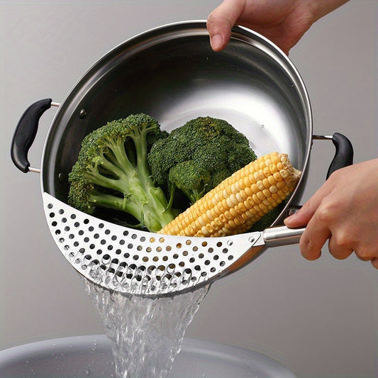 Stainless Steel Handheld Strainer - Ideal for Straining Pasta, Vegetables, and Fruits, Convenient Kitchen Tool for Easy Cleaning