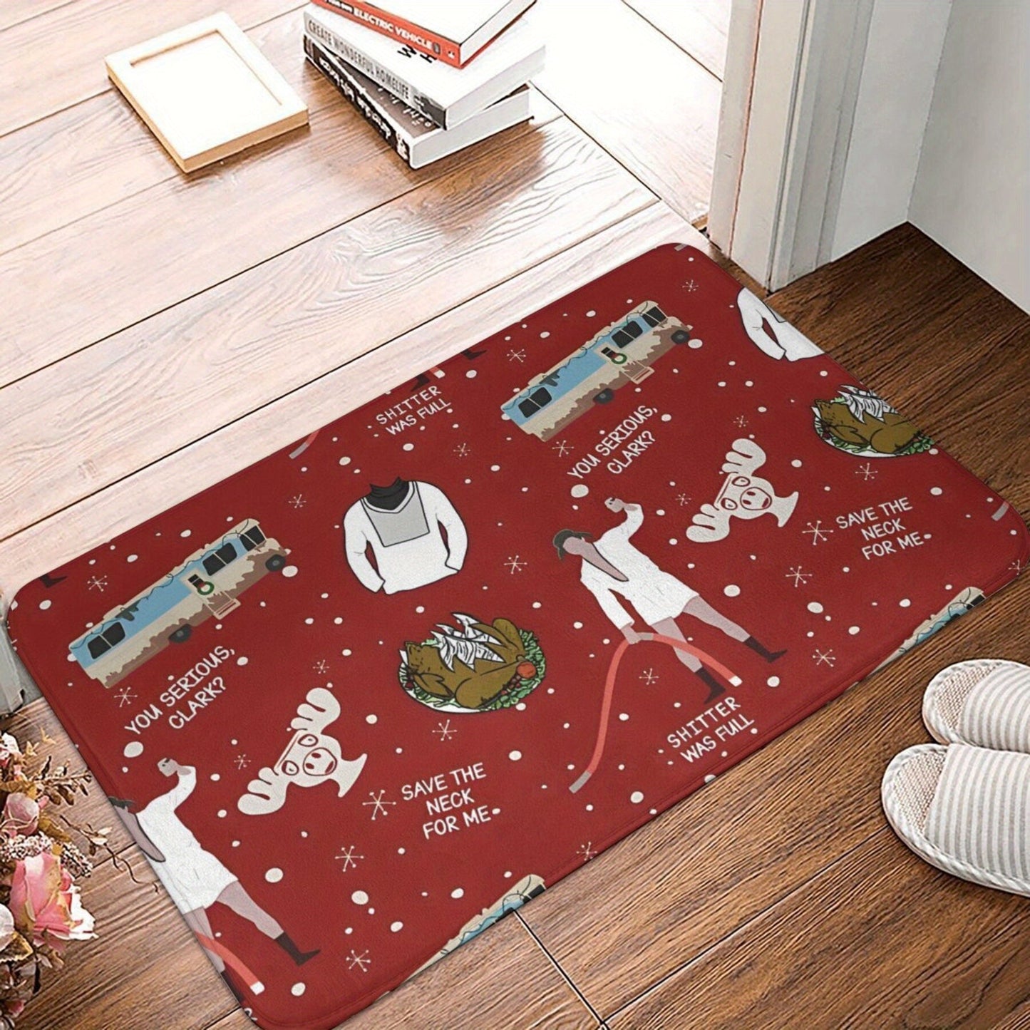 Christmas Vacation Cousin Eddie "Shitters Full" Non-Slip Bathroom Mat - Welcome Doormat for Home Decor, Rectangular Polyester, Machine Washable, Lightweight Living Room Rug