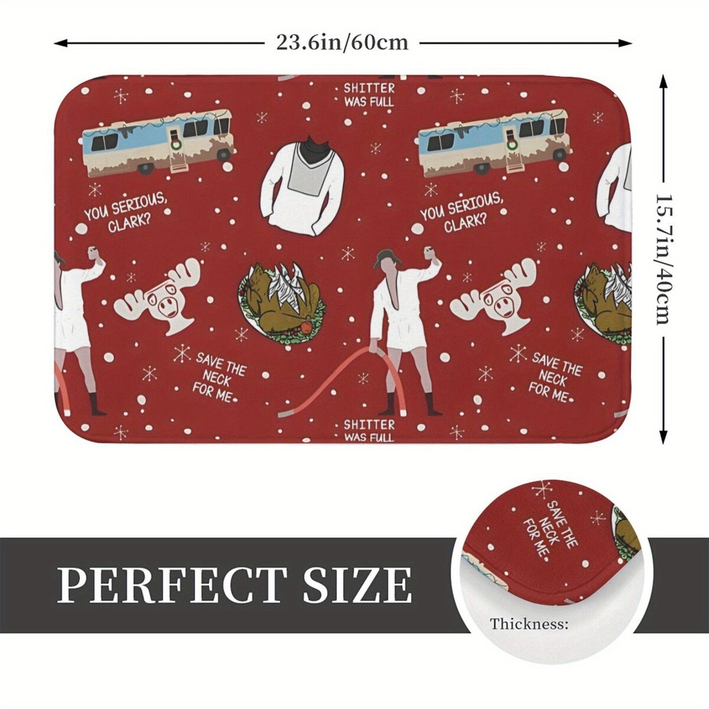 Christmas Vacation Cousin Eddie "Shitters Full" Non-Slip Bathroom Mat - Welcome Doormat for Home Decor, Rectangular Polyester, Machine Washable, Lightweight Living Room Rug