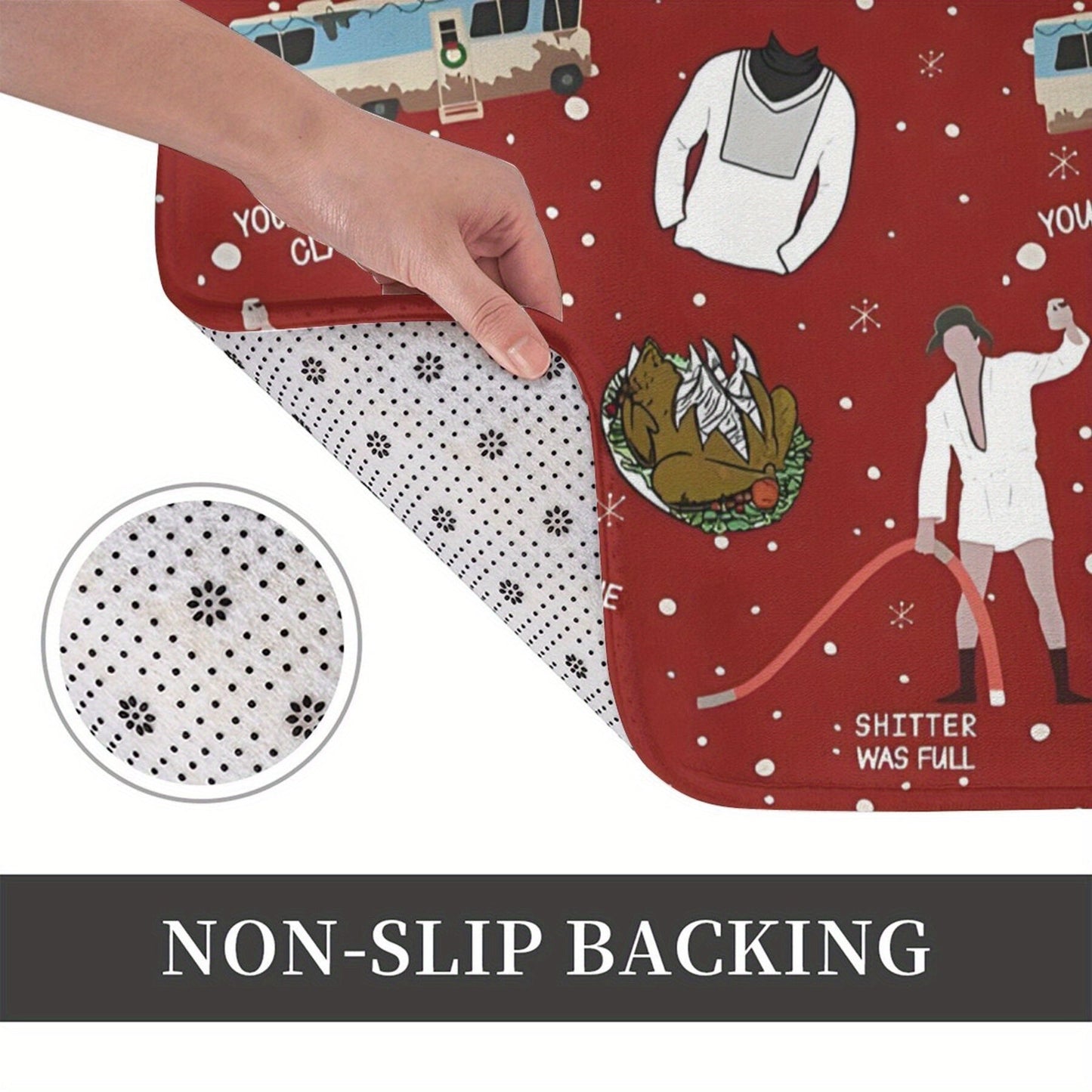 Christmas Vacation Cousin Eddie "Shitters Full" Non-Slip Bathroom Mat - Welcome Doormat for Home Decor, Rectangular Polyester, Machine Washable, Lightweight Living Room Rug