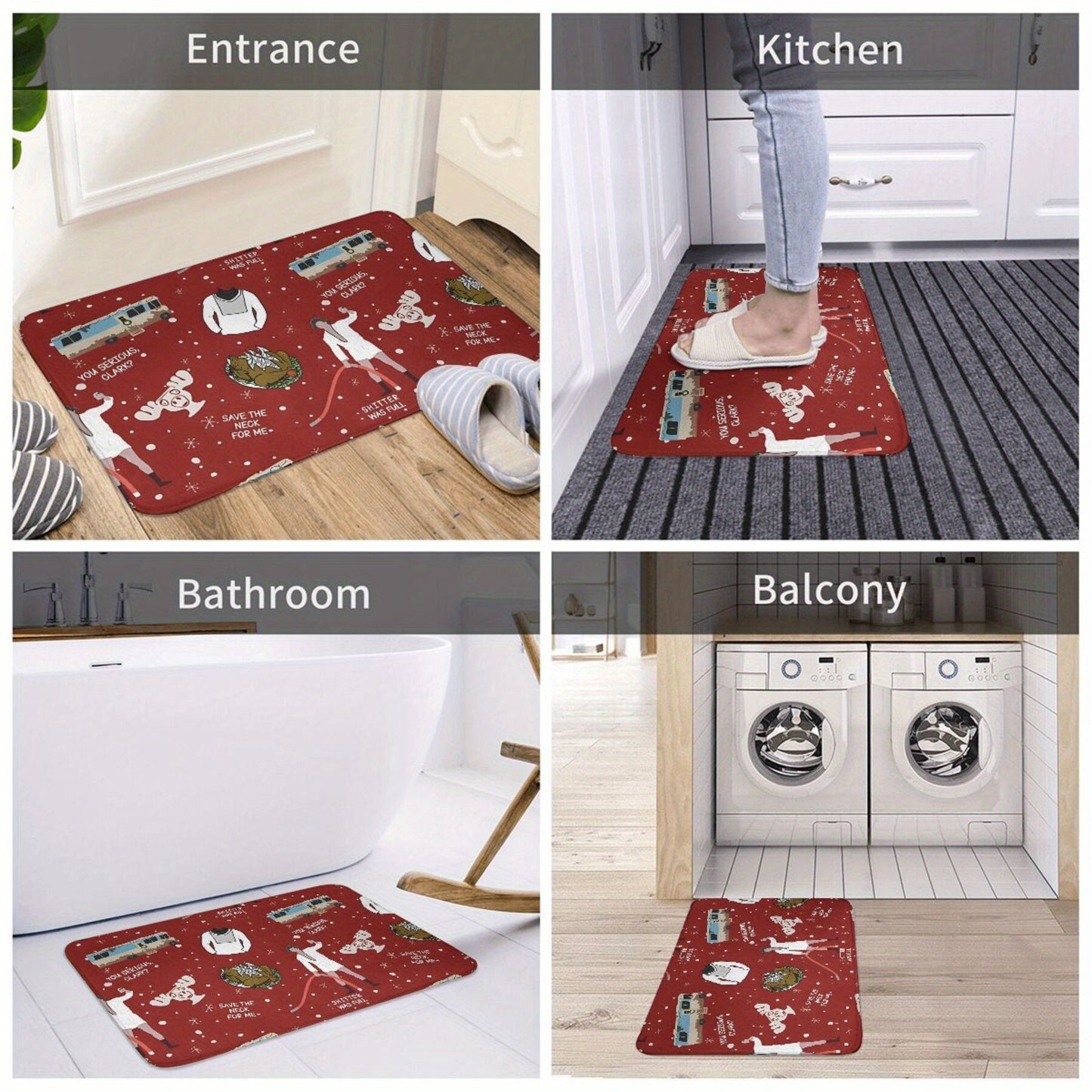 Christmas Vacation Cousin Eddie "Shitters Full" Non-Slip Bathroom Mat - Welcome Doormat for Home Decor, Rectangular Polyester, Machine Washable, Lightweight Living Room Rug