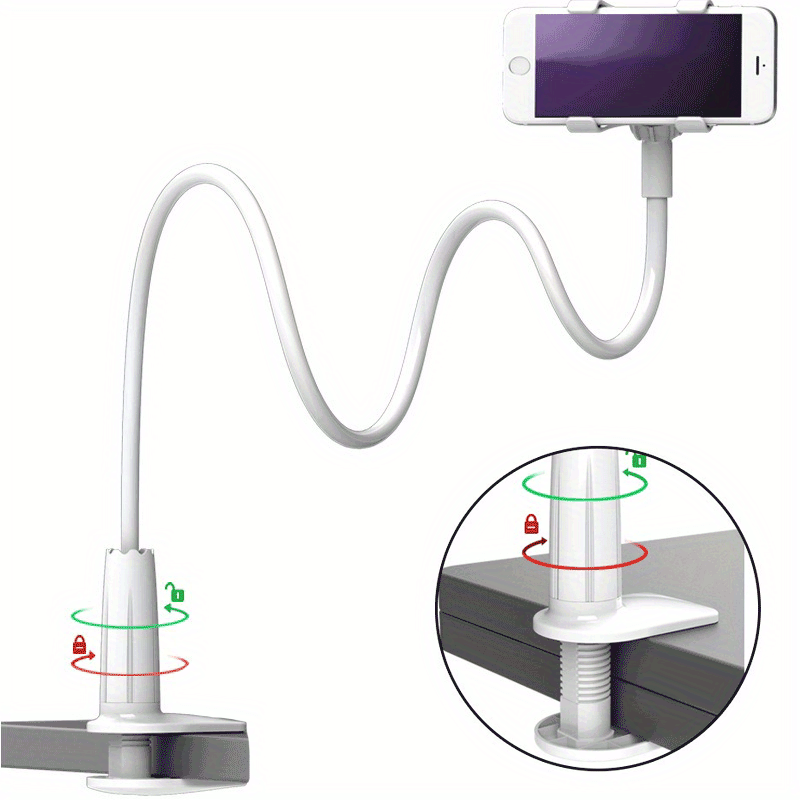 Flexible mobile phone holder with adjustable clamp, suitable for lazy postures, can be used on both bedside and desktop, with sturdy construction and easy to use.