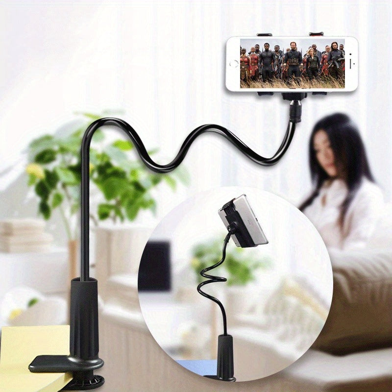 Flexible mobile phone holder with adjustable clamp, suitable for lazy postures, can be used on both bedside and desktop, with sturdy construction and easy to use.