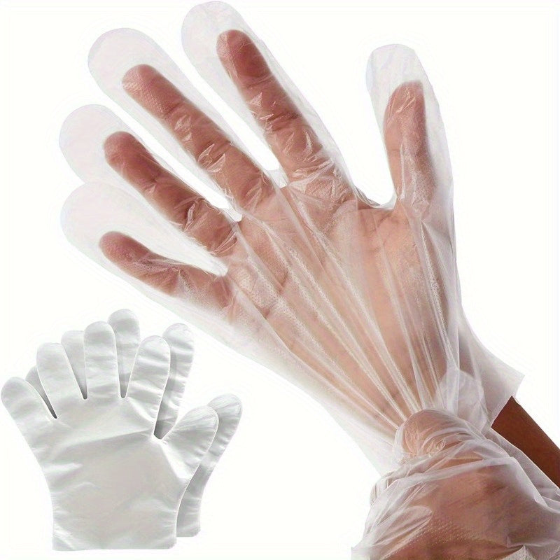 200 pieces of disposable plastic gloves made from waterproof PET (Polyethylene Terephthalate), free from lead. Ideal for cooking, food preparation, BBQ, kitchen use, restaurant service, and craft making.