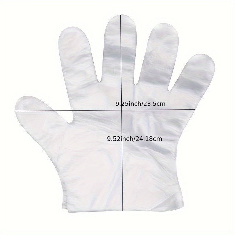 200 pieces of disposable plastic gloves made from waterproof PET (Polyethylene Terephthalate), free from lead. Ideal for cooking, food preparation, BBQ, kitchen use, restaurant service, and craft making.