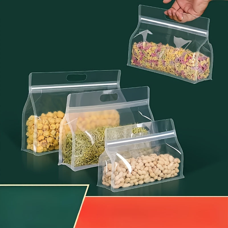 Essential for Kitchen Organization - 10 Reusable Zipper Bags for Food Storage in Transparent, Thickened Plastic - Perfect for Snacks, Mushrooms, Noodles, and More.