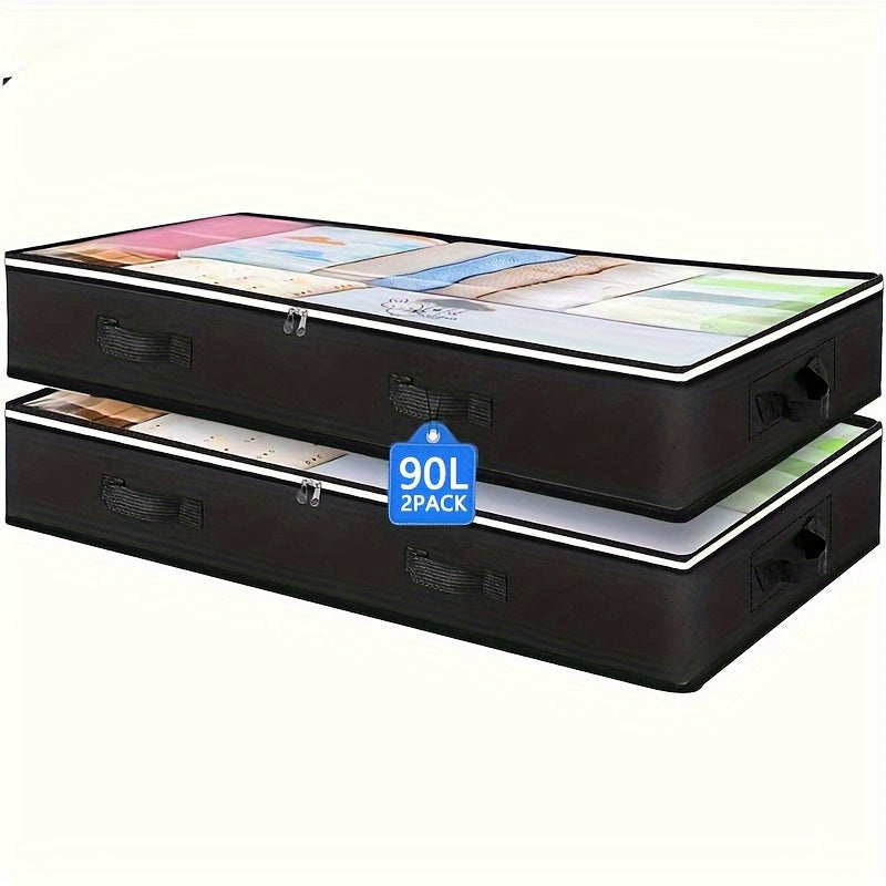 Spacious bedside storage box set with 90.02 L capacity, transparent windows, and strong handles for organizing clothes, bedding, and toys - ideal for home organization.