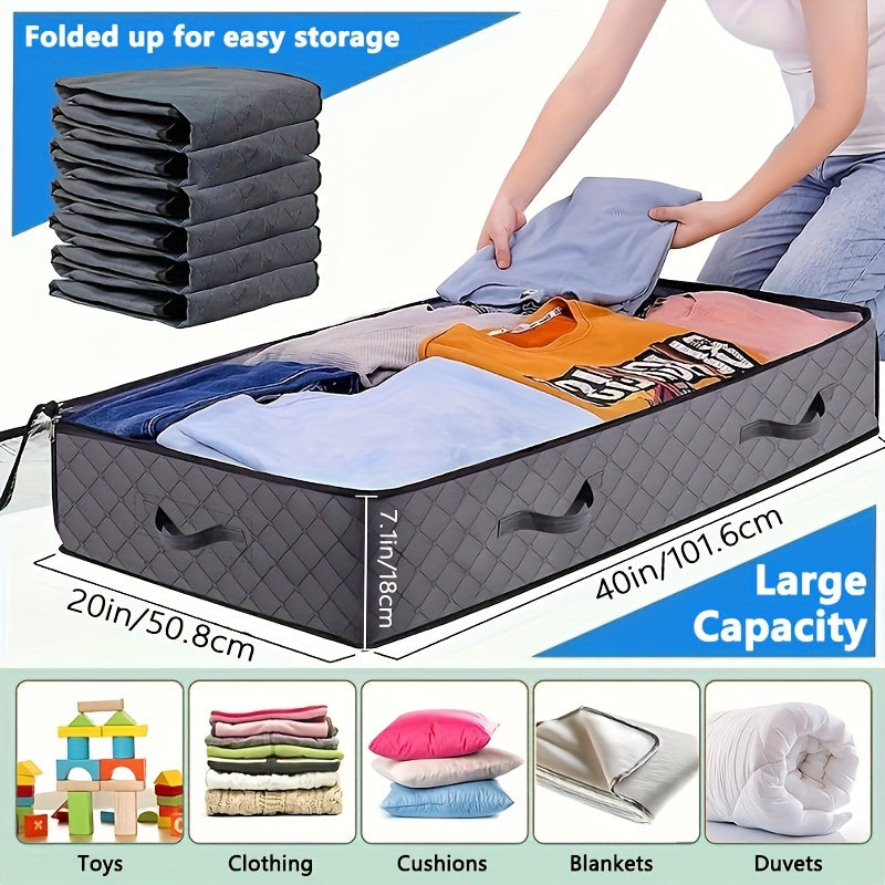 Spacious bedside storage box set with 90.02 L capacity, transparent windows, and strong handles for organizing clothes, bedding, and toys - ideal for home organization.