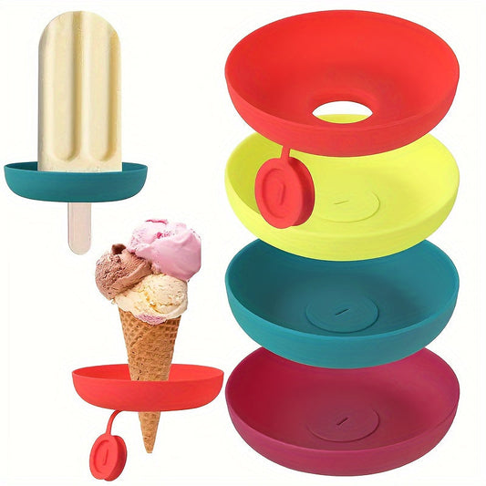 Silicone Ice Cream Grippers Set of 4 - Drip-Free Holders Perfect for All Ages, Great for Summer Parties & Outdoor Fun