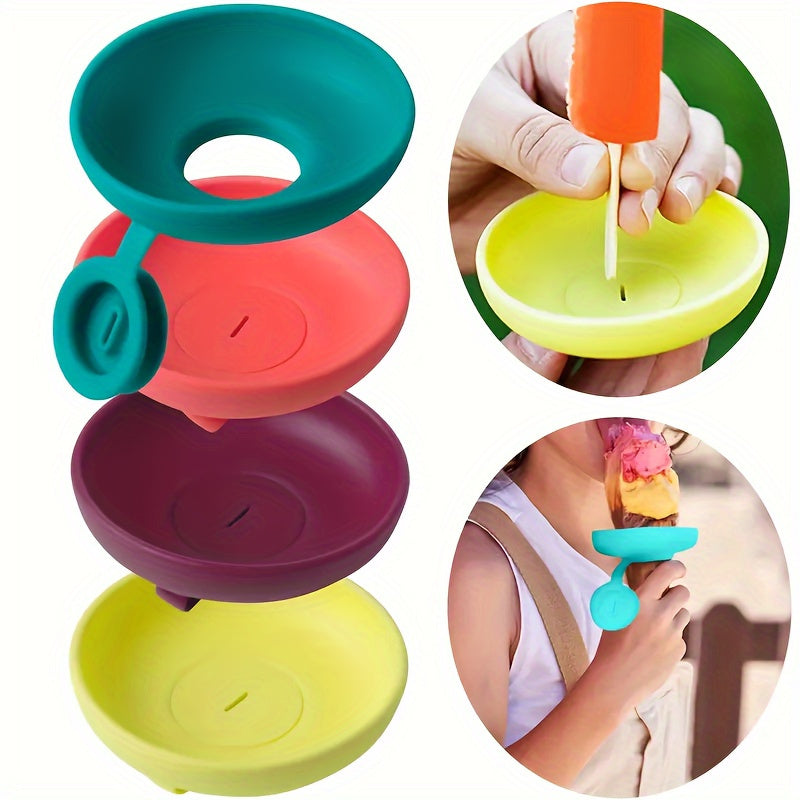 Silicone Ice Cream Grippers Set of 4 - Drip-Free Holders Perfect for All Ages, Great for Summer Parties & Outdoor Fun