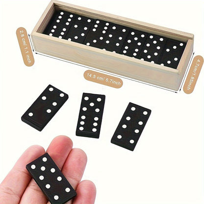 [Popular Choice] 28pcs Board Game Dominoes Toy in Wooden Box for Outdoor Camping and Travel