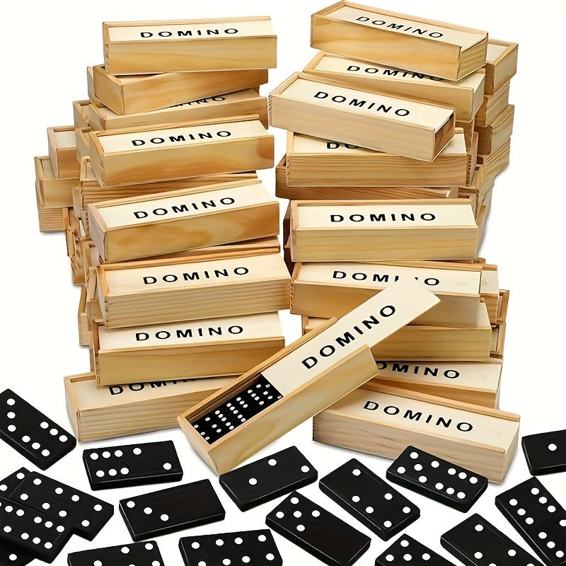 [Popular Choice] 28pcs Board Game Dominoes Toy in Wooden Box for Outdoor Camping and Travel