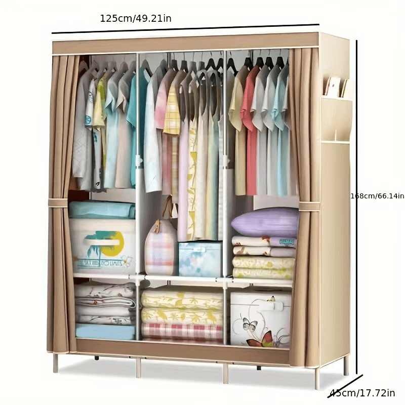 Portable Wardrobe Closet Organizer with Shoe Rack, Dust-Proof Non-Woven Fabric