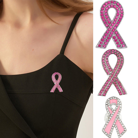 Set of 5: Stylish Rhinestone Ribbon Brooches with Vintage Charm - Breast Cancer Awareness Pins for Women, Ideal for Dresses & Sweaters