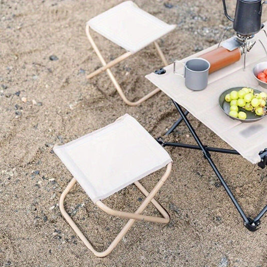 Brown Portable Folding Stool - Square-shaped Durable Metal Foldable Chair Perfect for Camping, Fishing, Outdoor Picnics, and Events - Lightweight and Easy to Carry and Use Anywhere without the Need for Electricity