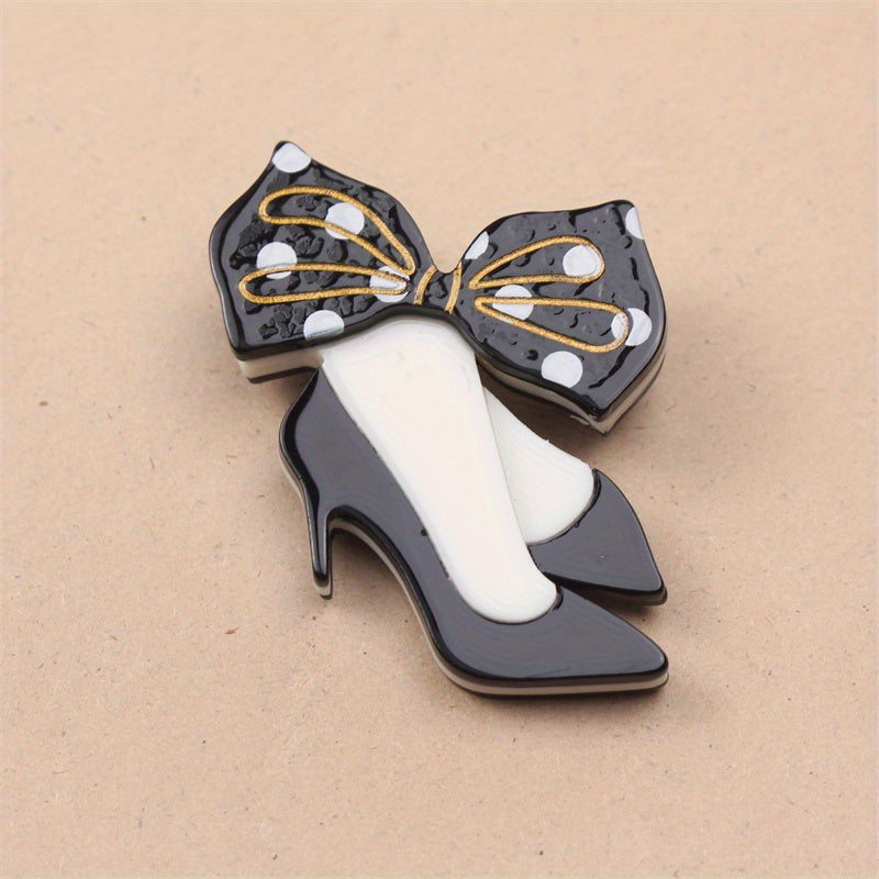 Luxurious Acrylic High Heel and Bow Tie Pins - Unique, Fashionable Buttons with Acetic Acid Accents for Accessories and Corsage Gifts