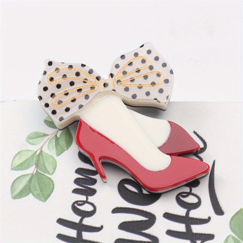 Luxurious Acrylic High Heel and Bow Tie Pins - Unique, Fashionable Buttons with Acetic Acid Accents for Accessories and Corsage Gifts