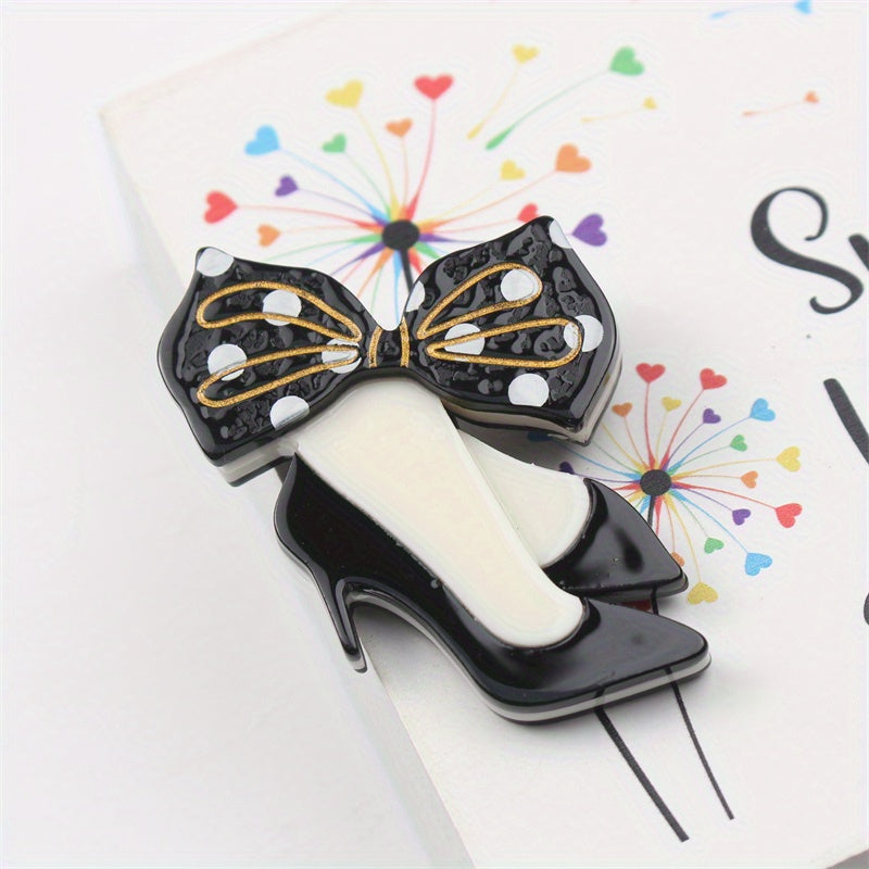 Luxurious Acrylic High Heel and Bow Tie Pins - Unique, Fashionable Buttons with Acetic Acid Accents for Accessories and Corsage Gifts