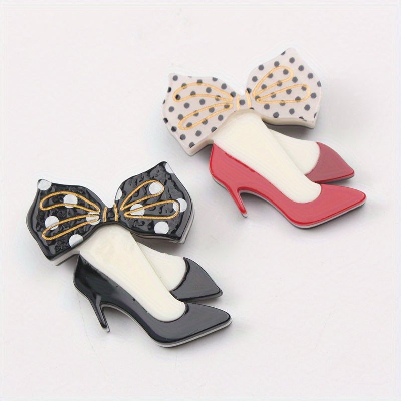 Luxurious Acrylic High Heel and Bow Tie Pins - Unique, Fashionable Buttons with Acetic Acid Accents for Accessories and Corsage Gifts