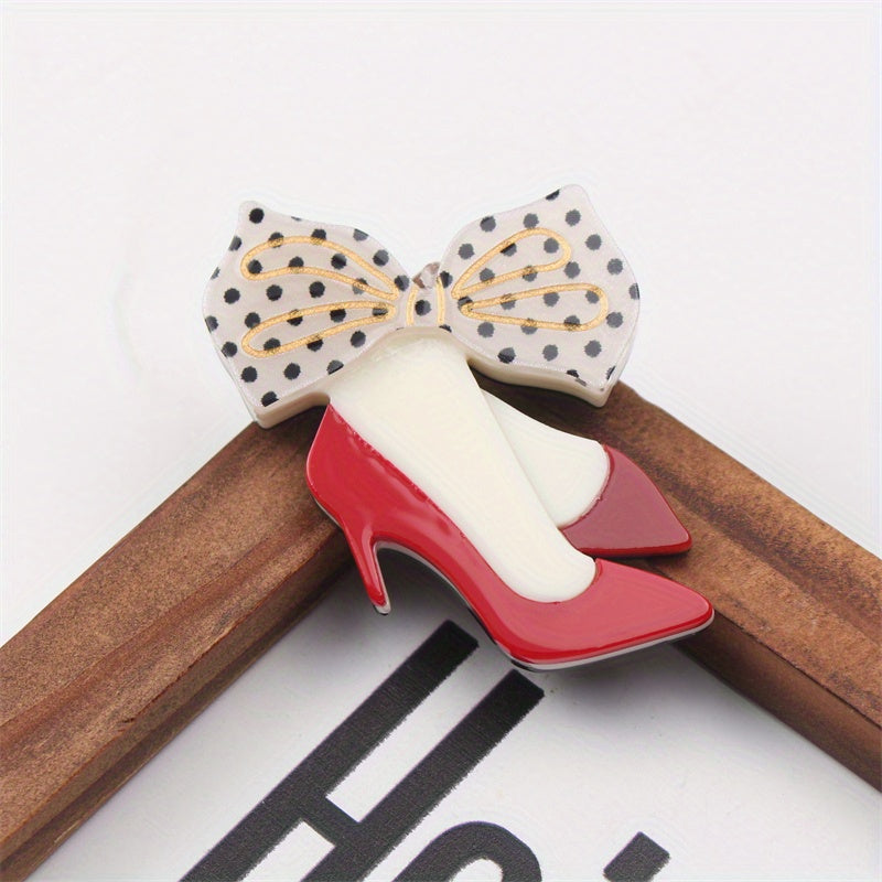 Luxurious Acrylic High Heel and Bow Tie Pins - Unique, Fashionable Buttons with Acetic Acid Accents for Accessories and Corsage Gifts