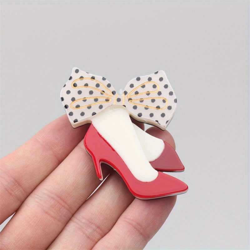 Luxurious Acrylic High Heel and Bow Tie Pins - Unique, Fashionable Buttons with Acetic Acid Accents for Accessories and Corsage Gifts