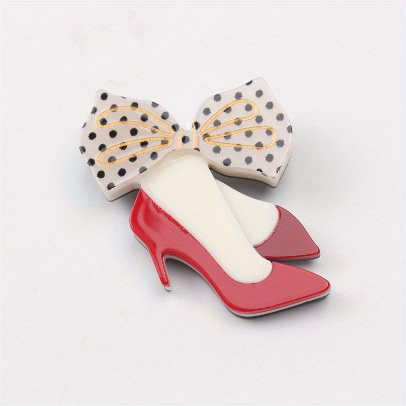 Luxurious Acrylic High Heel and Bow Tie Pins - Unique, Fashionable Buttons with Acetic Acid Accents for Accessories and Corsage Gifts