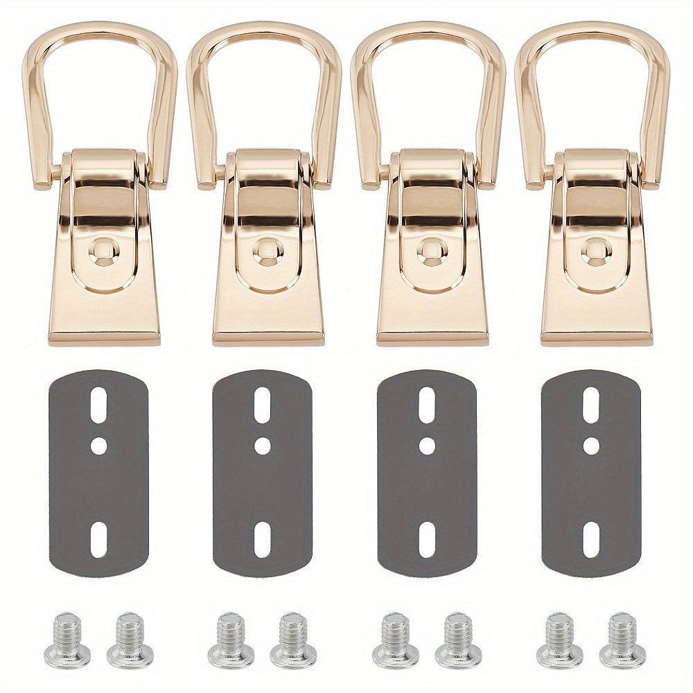 Alloy Metal Side Clip Buckles Set of 4, Rectangular D Ring Hanging Clasps, Connector for Chain Straps, DIY Handbag Hardware, Suspension Accessories for Shoulder Bags