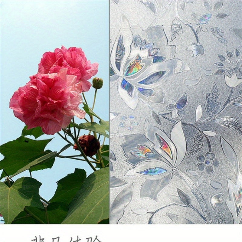 Privacy Window Film with Elegant Tulip Design - No Glue Needed, Easy Installation, Transparent Opaque Glass Sticker, 2mil Thick PET/PVC Material, Perfect for Office and Living Room Decor, Decorative Floral Pattern Film