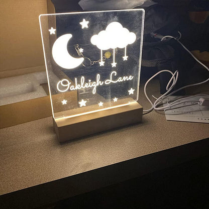 Make your space shine with our Custom LED Night Light featuring Moon and Stars design, personalized with your name. This decorative USB-powered desk light comes with easy button control, perfect for bedroom or game room ambiance. A thoughtful gift for