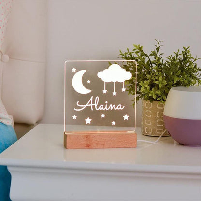 Make your space shine with our Custom LED Night Light featuring Moon and Stars design, personalized with your name. This decorative USB-powered desk light comes with easy button control, perfect for bedroom or game room ambiance. A thoughtful gift for