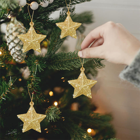 24 Golden Glitter Star Ornaments Christmas Tree Decorations for Festive Parties in 2025.