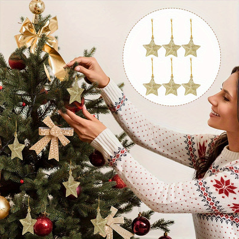 24 Golden Glitter Star Ornaments Christmas Tree Decorations for Festive Parties in 2025.