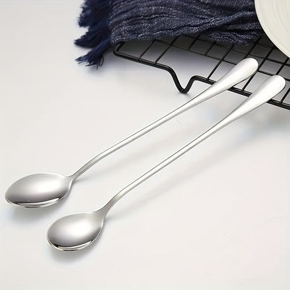 Sleek stainless steel spoon with long handle, great for iced tea, coffee, and dessert. Dishwasher safe and perfect for daily use or entertaining.